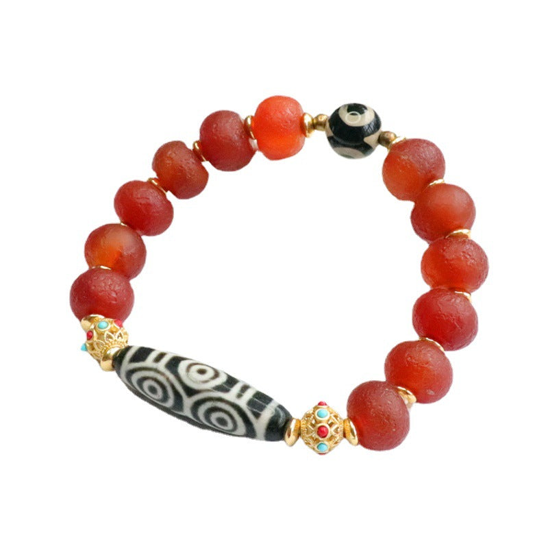 Old material orange peel red agate bracelet dzi beads chalcedony bracelet MN2050504