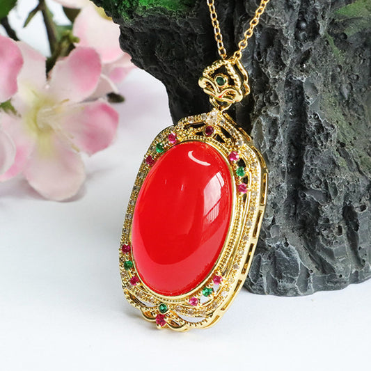 Red Agate Pendant Pigeon Blood Carnelian Necklace for Women Retro MN3080211