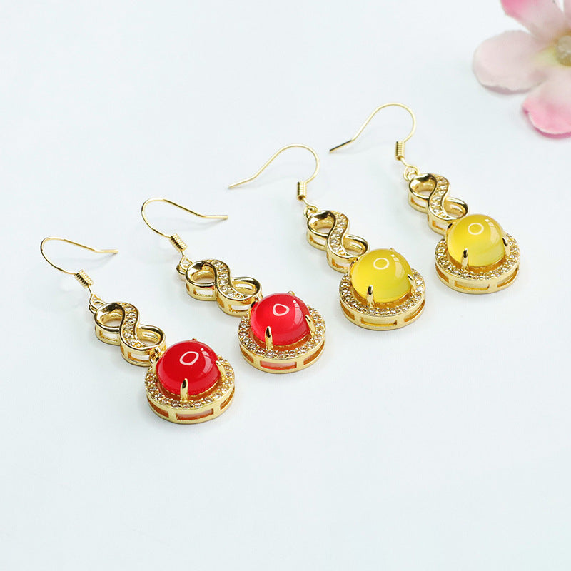 Natural red agate ear hook yellow chalcedony earrings women's jewelry MN4012301