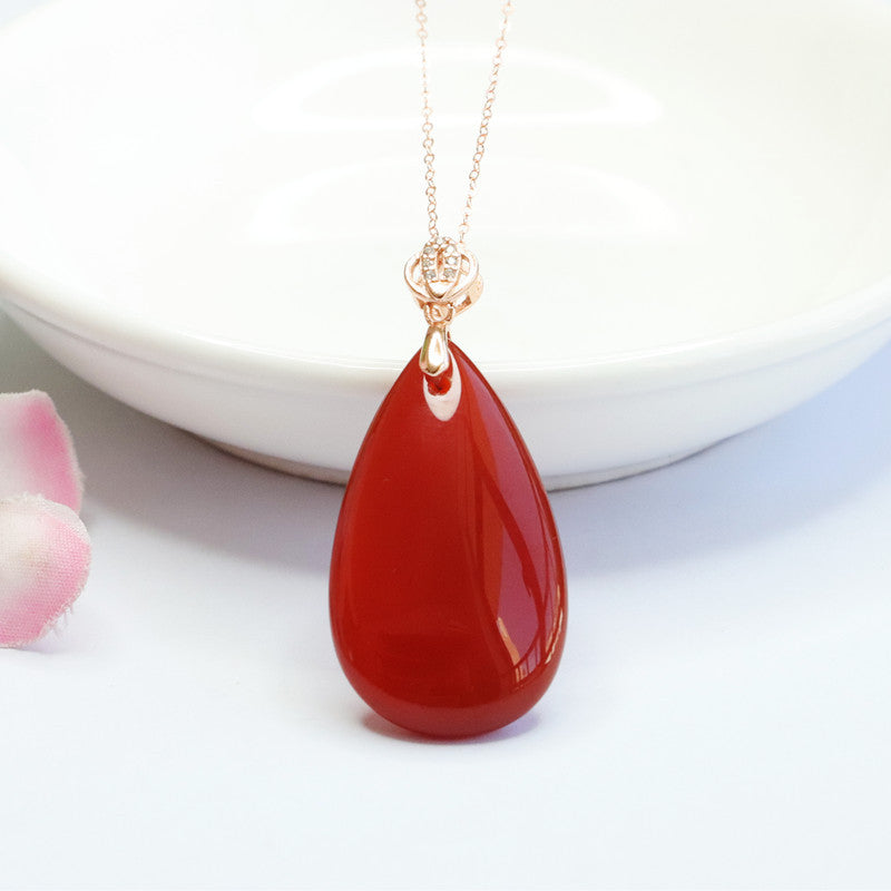 S925 silver with red agate pendant chalcedony drop jewelry MN2101004