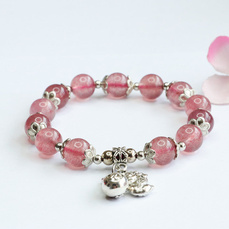 Natural Strawberry Crystal Bracelet Hidden Silver Pixiu Gourd Tassel Bracelet Jewelry Live Delivery CB2040801 