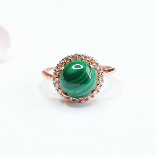 S925 silver inlaid natural malachite ring green ring jewelry CB2041208 