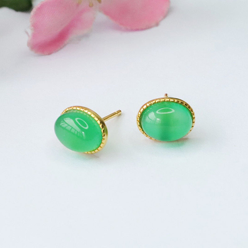 S925 silver set with natural green agate earrings chalcedony earrings jewelry MN3101005