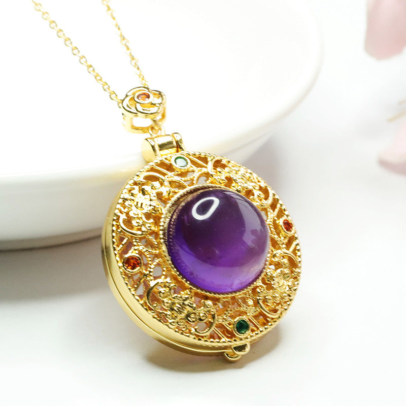 Natural Amethyst Pendant Purple Gem Sachet Openable Necklace CB3091005 