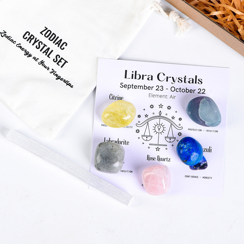 Twelve Constellations Crystal Raw Stone Hot Selling Raw Stone Tumbled Stone Set Festive Gift Indoor Ornament Set Gift Box 