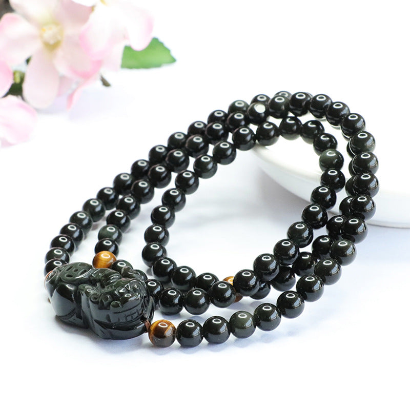 Natural Rainbow Eye Obsidian Pixiu Bracelet Multi-circle Bracelet MN3030209 