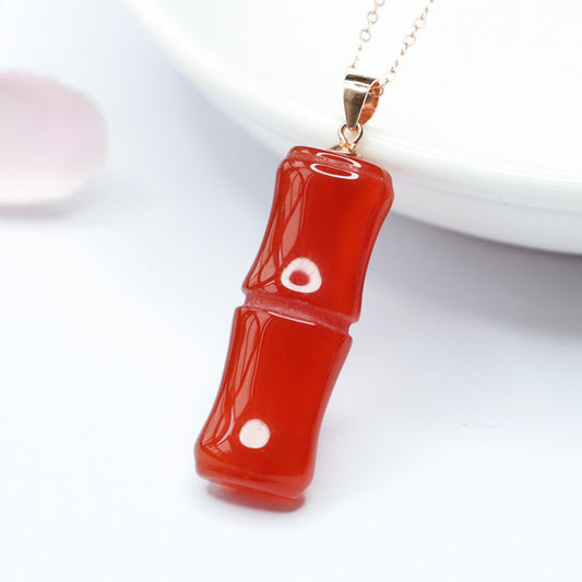 S925 silver inlaid with natural red agate bamboo pendant jewelry chalcedony MN2032405