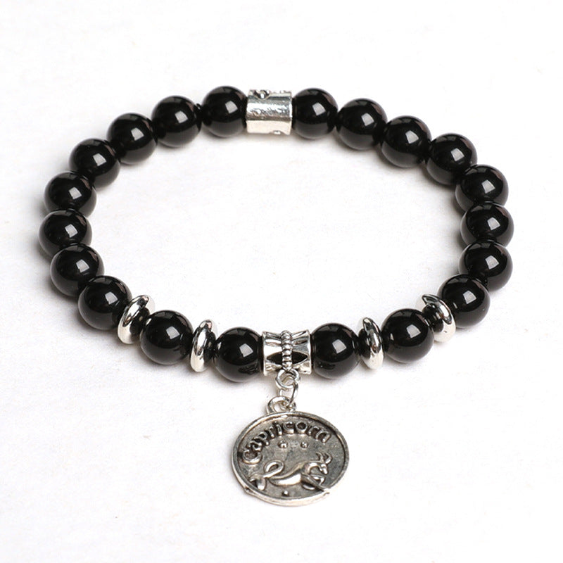 Natural Obsidian Twelve Constellations Planet Beads Bracelet Tag Style Bracelet Couple Style Finger Wrap Soft Bracelet 