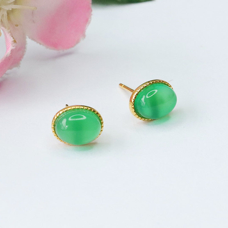 S925 silver set with natural green agate earrings chalcedony earrings jewelry MN3101005