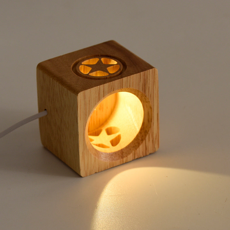 Solid wood luminous crystal ball base LED crystal round wooden USB interface hollow log square lamp holder 