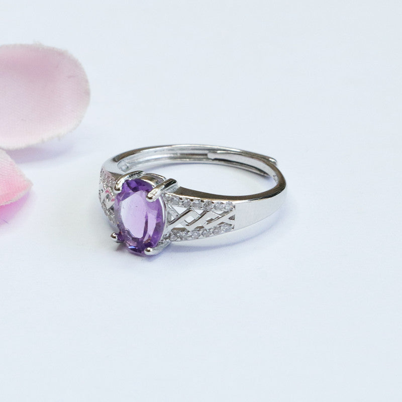 S925 silver inlaid natural amethyst ring colorful treasure jewelry live broadcast piece CB2040715 