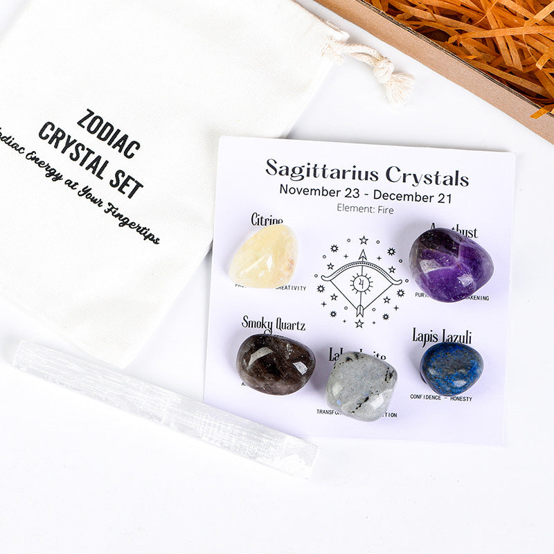 Twelve Constellations Crystal Raw Stone Hot Selling Raw Stone Tumbled Stone Set Festive Gift Indoor Ornament Set Gift Box 