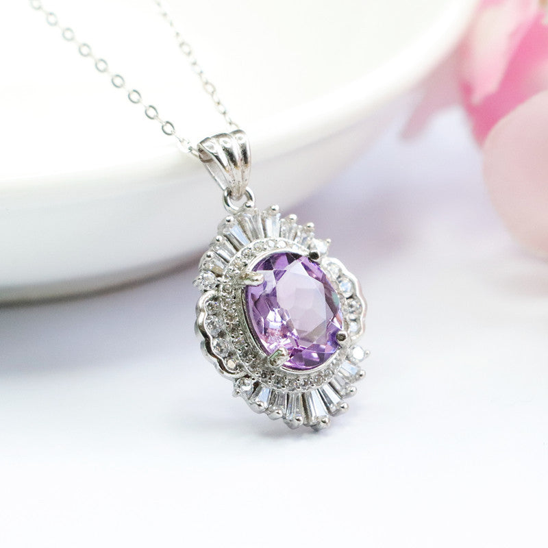 S925 silver inlaid natural amethyst pendant light luxury style colorful treasure live supply CB2082011 