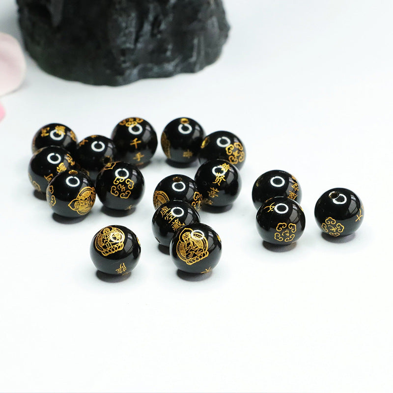 Agate engraved eight patron saints loose beads chalcedony year of the dragon DIYMN3121503