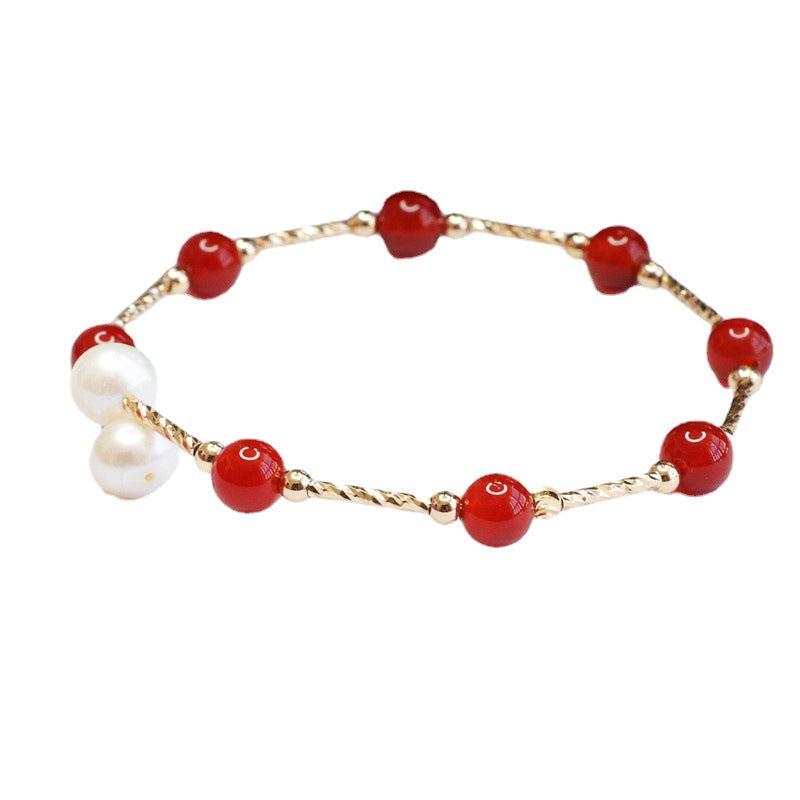 Natural red agate pearl bracelet chalcedony bracelet jewelry accessories MN2040304