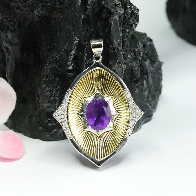 Natural Amethyst Pendant Purple Color Treasure Braided Pattern Necklace Women's Jewelry CB4041904 