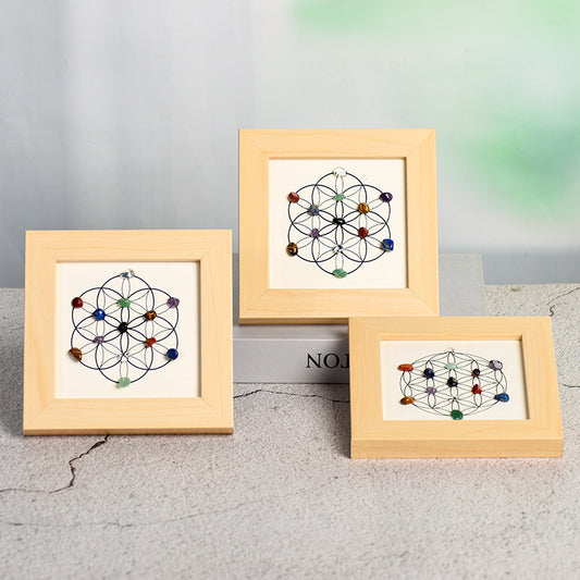 Flower of Life Raw Stone Crystal Photo Frame Table Move-in New Tree House Picture Frame Home Festive Ornament Gift 