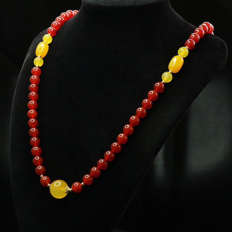 Natural red agate necklace yellow chalcedony passepartout sweater chain ethnic style MN3120608