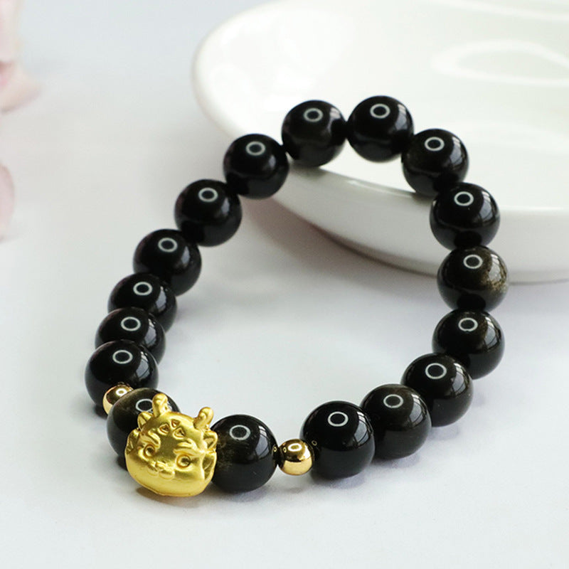 Natural Gold Obsidian Zodiac Dragon Bracelet Gold Sand Obsidian Bracelet CB3111608 