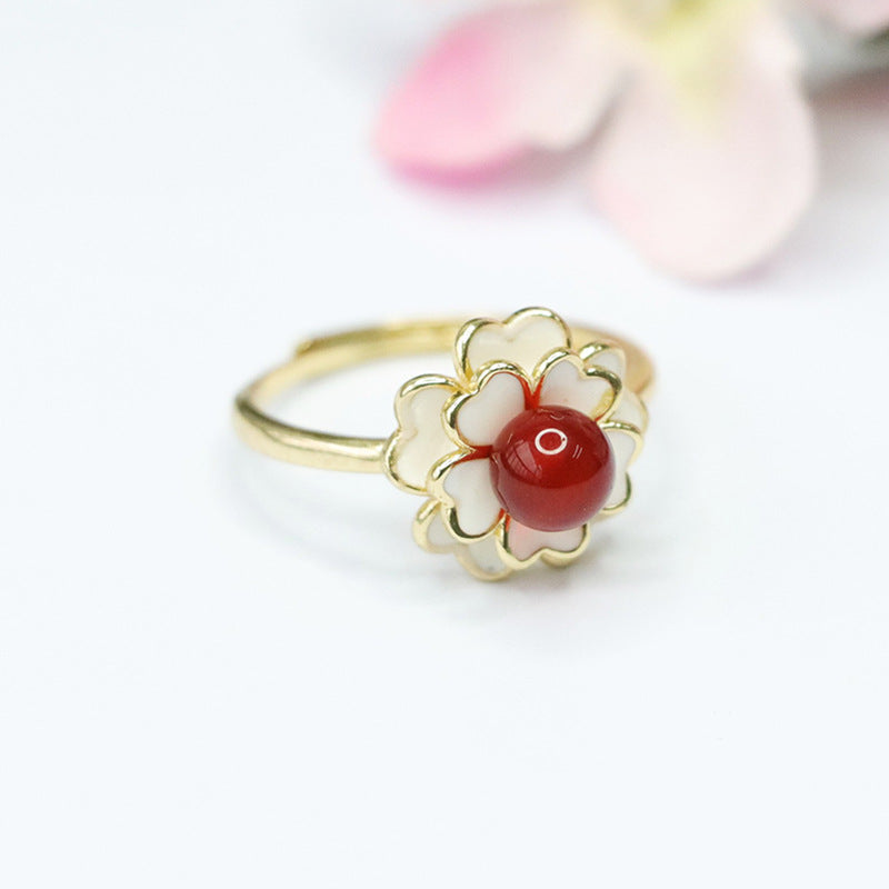 Natural red agate ring camellia ring pigeon blood carnelian MN3100101