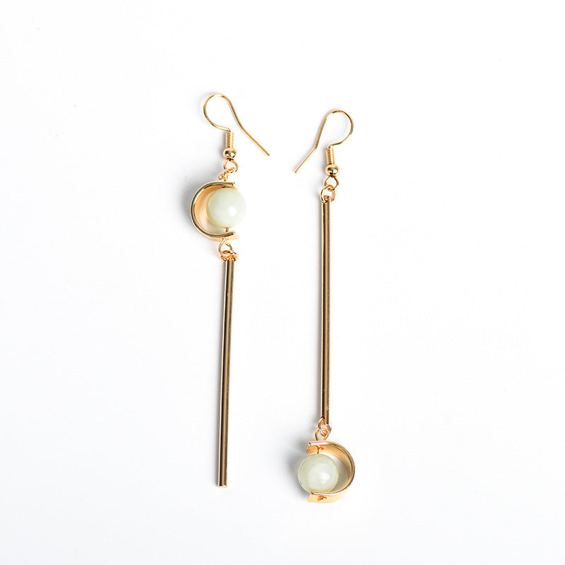 Jewelry natural crystal round beads lollipop-shaped earrings European and American creative simple and atmospheric handmade earrings 