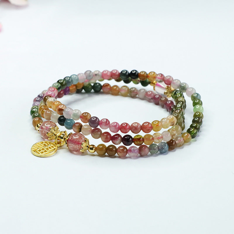 Natural Brazilian Tourmaline Bracelet Strawberry Crystal Multi-circle Bracelet Crystal CB3032704 