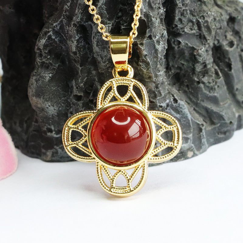 Carnelian Pendant Chalcedony Four Leaf Clover Jewelry MN3041102