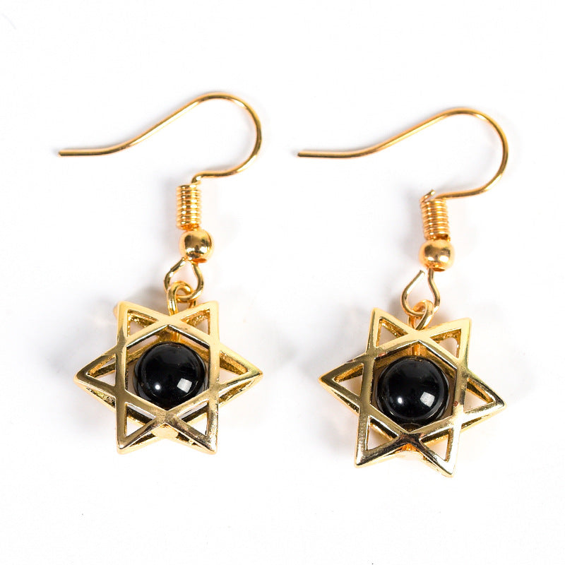 Foreign trade jewelry natural crystal raw stone earrings cute six-pointed star earrings temperament personality sweet earrings 