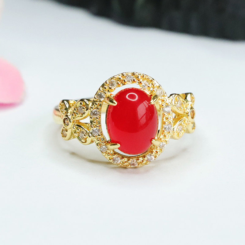 Ice Emperor Chrysoprase Ring Red Agate Finger Ring Women's National Trend MN4012604 