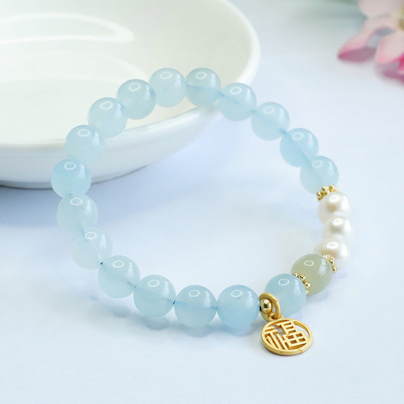 Aquamarine Bracelet Pearl Fu Brand Bracelet Crystal Women's CB3071402 