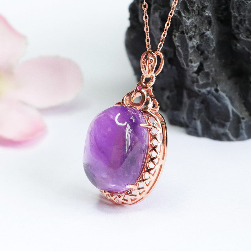 S925 silver set with natural amethyst pigeon egg pendant mesh jewelry CB2041409 