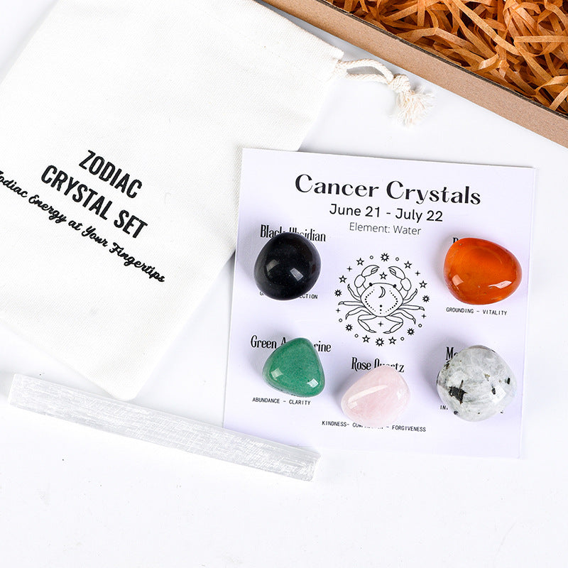 Twelve Constellations Crystal Raw Stone Hot Selling Raw Stone Tumbled Stone Set Festive Gift Indoor Ornament Set Gift Box 