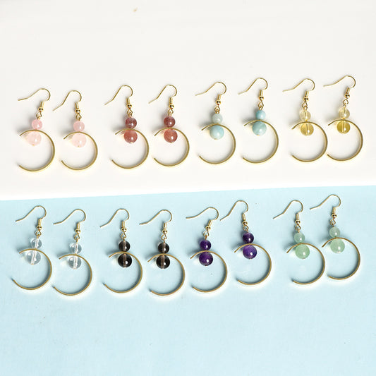 Foreign trade jewelry natural crystal round beads letter C earrings creative simple and elegant handmade earrings 