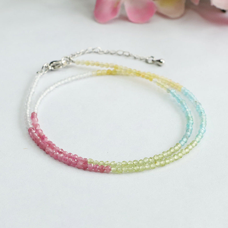 Colorful treasure necklace pink tourmaline yellow opal peridot clavicle chain for women CB3090501 