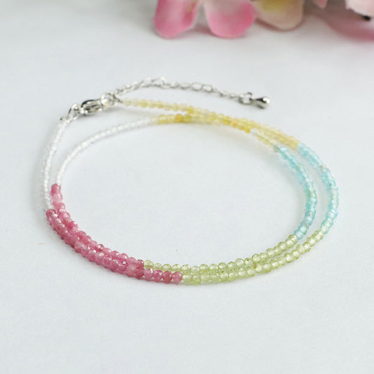 Colorful treasure necklace pink tourmaline yellow opal peridot clavicle chain for women CB3090501 