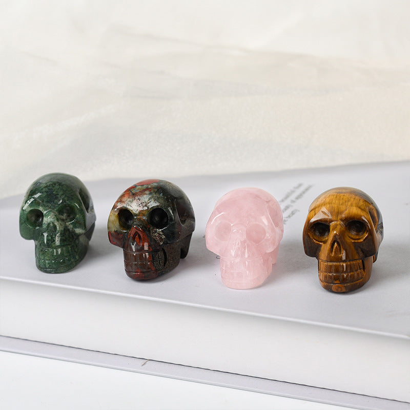 Crystal carved skull jade home office crystal pink aventurine semi-precious stone 1.5 inch skull ornament 