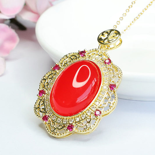 Red Agate Pendant Pigeon Blood Red Pigeon Egg Necklace Retro MN3080409