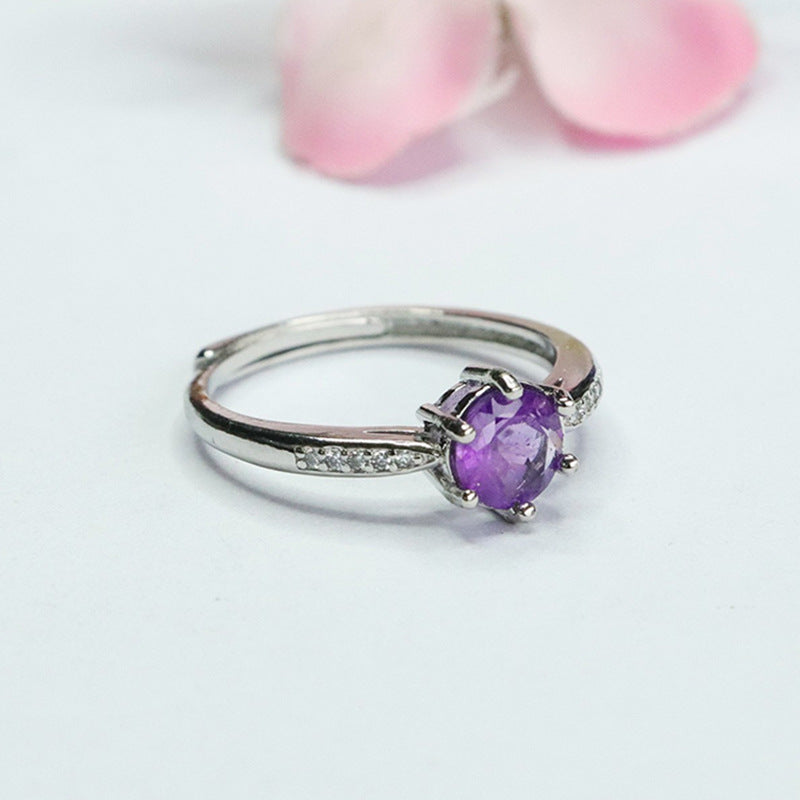 Natural Amethyst Ring Purple Colored Claw Inlaid Ring Ring CB4041801 