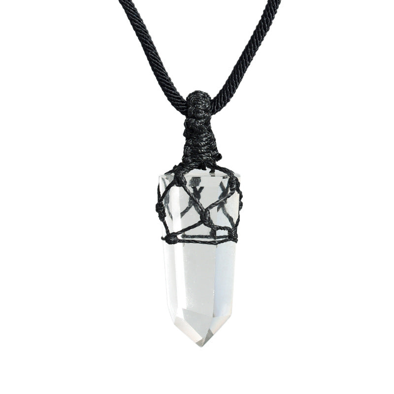 Natural white crystal column pendant wrapped around silk European and American pink and white irregular stone necklace accessories 