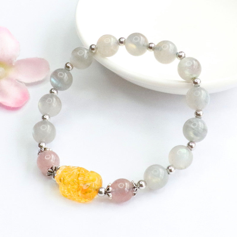 Natural Gray Moonlight Labradorite Strong Blue Light Bracelet Gold Amber Pixiu Bracelet Live Delivery CB2050512 