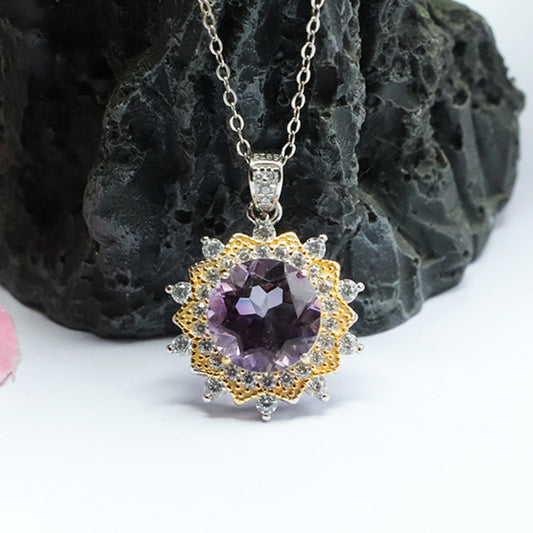 S925 silver inlaid amethyst pendant necklace crystal colorful treasure popular jewelry CB3010904 