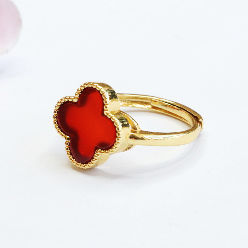 Carnelian four-leaf clover ring chalcedony jewelry MN2040309