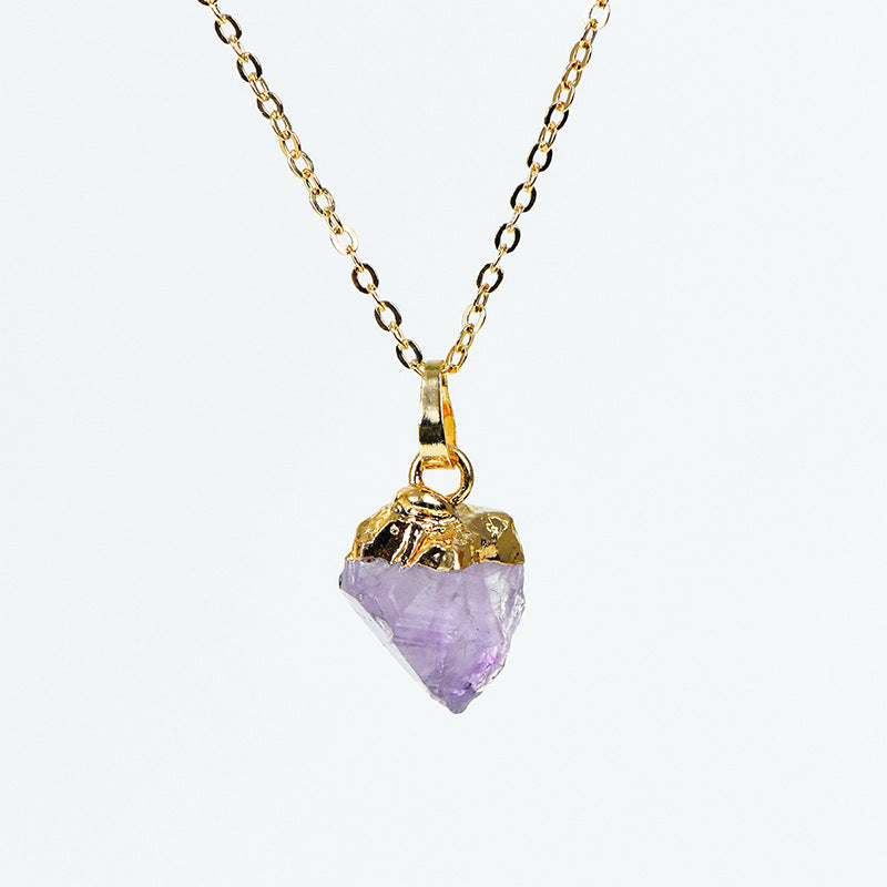 Hot selling natural amethyst raw stone gold-plated pendant irregular shape crystal necklace jewelry accessories 