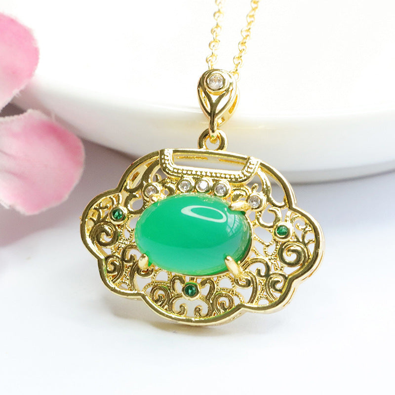 Natural red agate Ruyi lock pendant chrysoprase necklace retro jewelry MN3110511