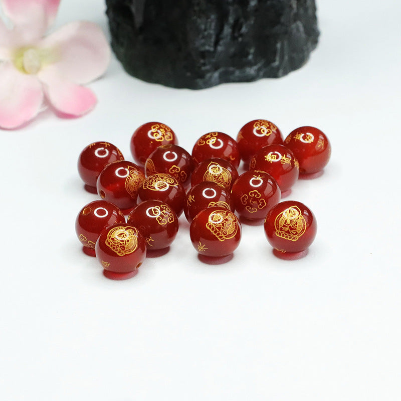 Agate engraved eight patron saints loose beads chalcedony year of the dragon DIYMN3121503