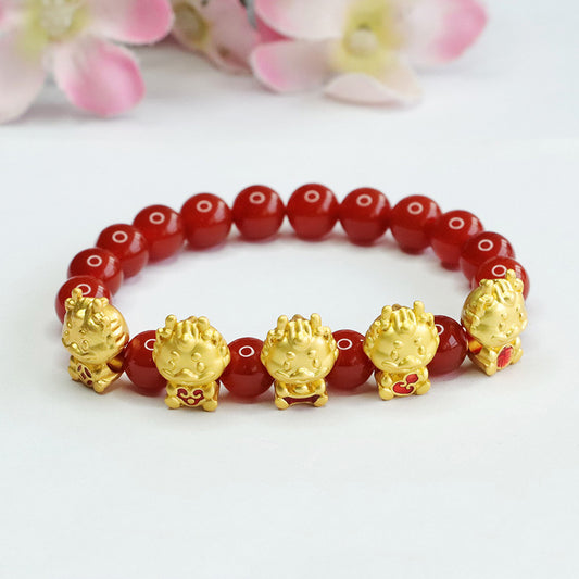 Natural Red Agate Bracelet Five Fortune Dragon Bracelet Year of the Dragon Animal Year Ornament MN3111605