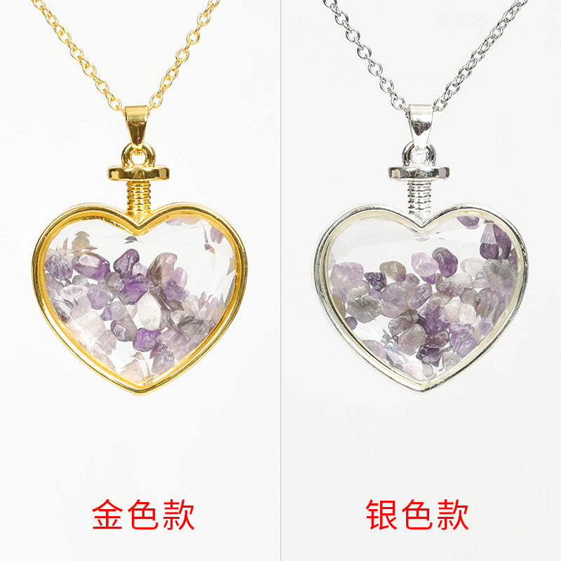 Hot-selling new multi-color optional decorated gravel love rose quartz simple personalized necklace round pendant 