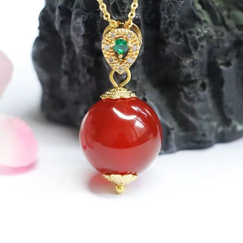 Natural red agate pendant round beads chalcedony jewelry MN1122552