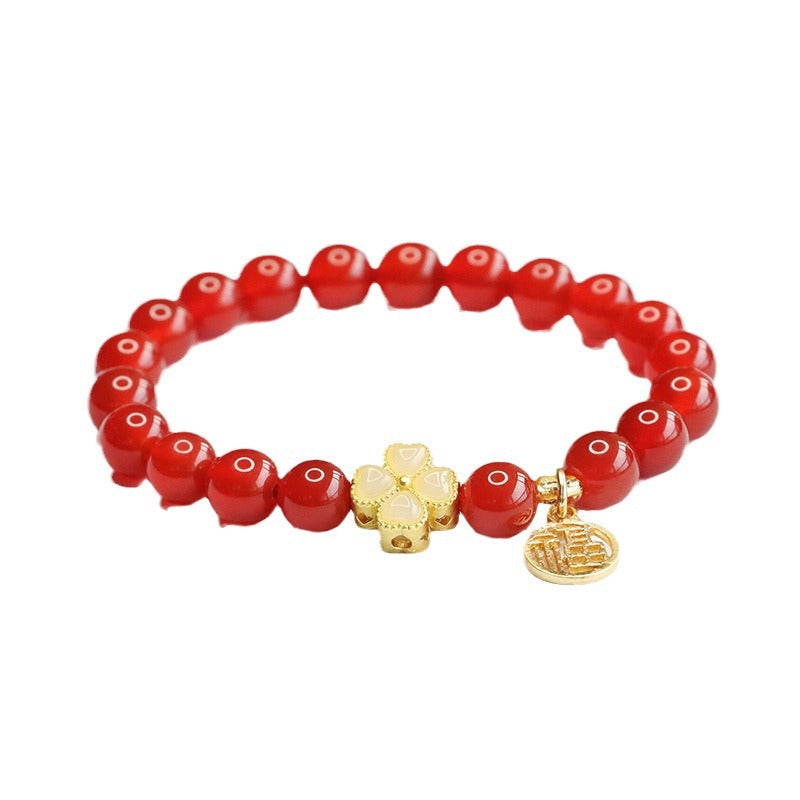 Natural red agate bracelet chalcedony four-leaf clover bracelet welfare MN4062304