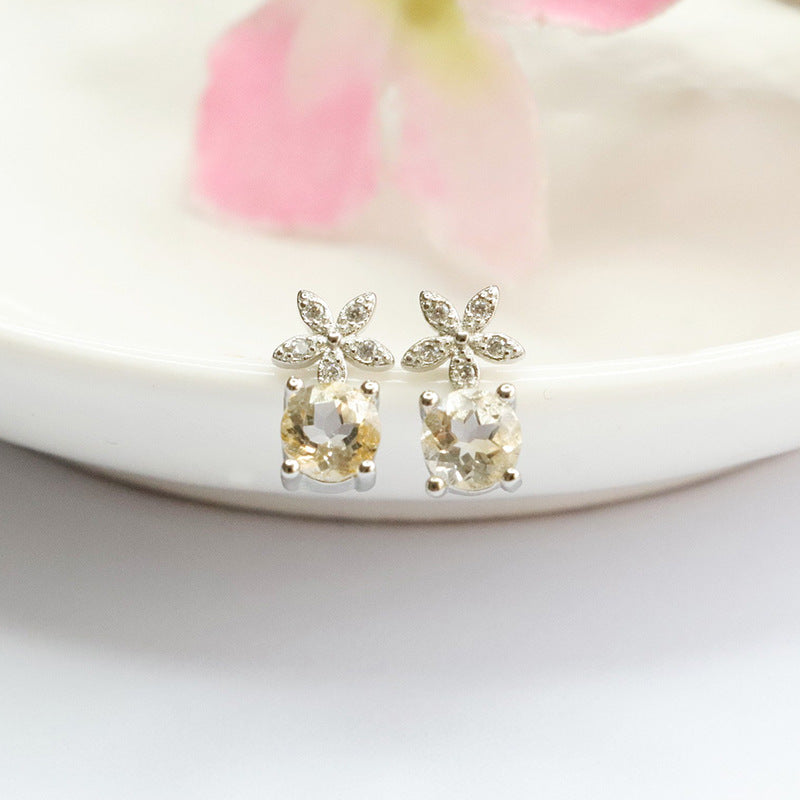 Natural citrine flower earrings S925 silver needle colorful treasure earrings jewelry CB3110303 